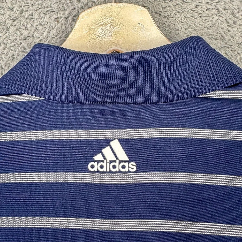 Adidas Golf Polo Shirt Mens Large Blue‎ Stripe ClimaCool Stretch Performance Top